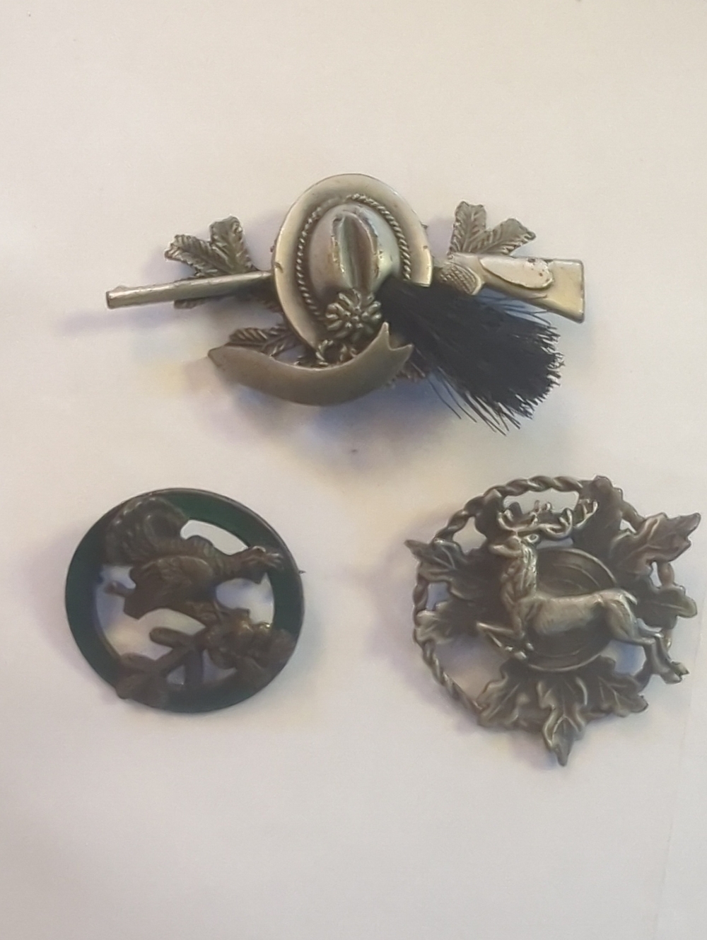 Vintage Germany Silver-Tone Western Hat & Game Themed Stag Bird Brooch Set